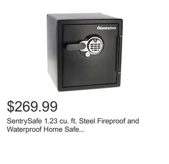 Costco Sentrysafe 1.23 cu. ft. steel fireproof and waterproof home safe with biometric lock offer