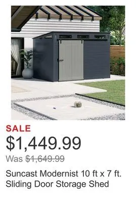 Costco Suncast modernist 10 ft x 7 ft. sliding door storage shed offer
