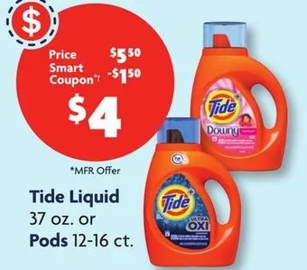 Family Dollar Tide liquid 37 oz. or pods 12-16 ct offer