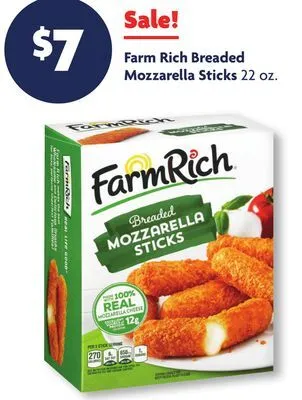 Family Dollar Farm rich breaded mozzarella sticks offer