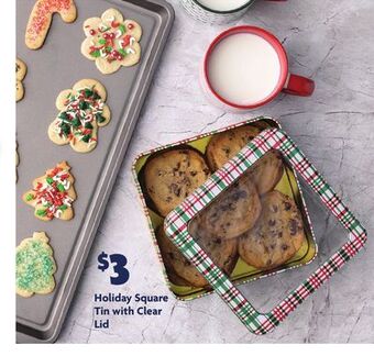 Family Dollar Holiday square tin with clear lid offer