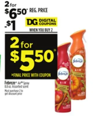 Dollar General Febreze air tm spray offer