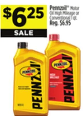 Dollar General Pennzoil motor oil high mileage or conventional 1 offer