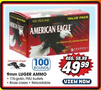 Big 5 Federal american eagle 9mm luger 100-round value pack offer