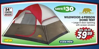 Big 5 Golden bear wildwood 4-person dome tent offer