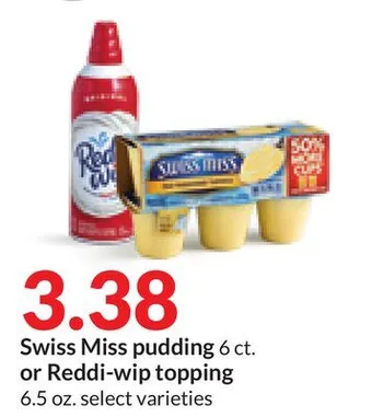 Hy-Vee Swiss miss pudding 6 ct. or reddi-wip topping 6.5 oz offer