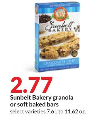 Hy-Vee Sunbelt bakery granola or soft baked bars offer