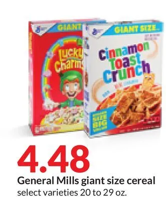 Hy-Vee General mills giant size cereal offer