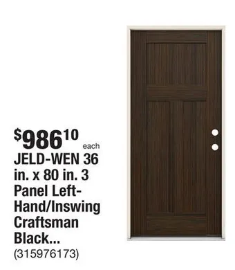 The Home Depot Jeld-wen 36 in. x 80 in. 3 panel left-hand/inswing craftsman black cherry steel prehung front door offer