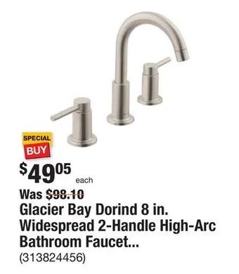 The Home Depot Glacier bay dorind 8 in. widespread 2-handle high-arc bathroom faucet in brushed nickel offer