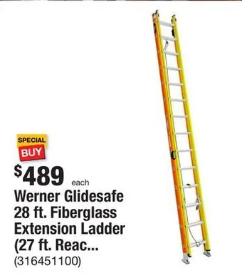 The Home Depot Werner glidesafe 28 ft. fiberglass extension ladder (27 ft. reach height) with 300 lb. load capacity type ia duty rating offer