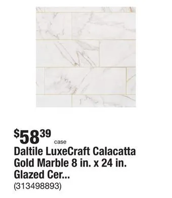 The Home Depot Daltile luxecraft calacatta gold marble 8 in. x 24 in. glazed ceramic wall tile (13.3 sq. ft./case) offer