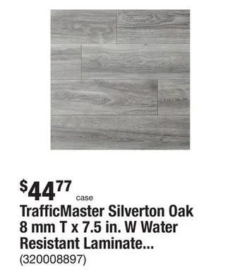 The Home Depot Trafficmaster silverton oak 8 mm t x 7.5 in. w water resistant laminate wood flooring (23.7 sqft/case) offer