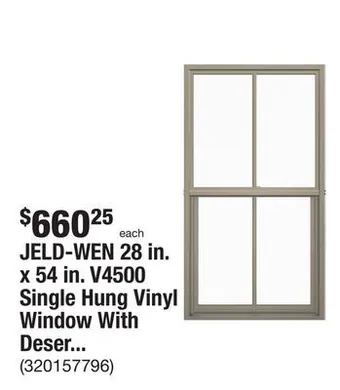The Home Depot Jeld-wen 28 in. x 54 in. v4500 single hung vinyl window with desert sand exterior offer