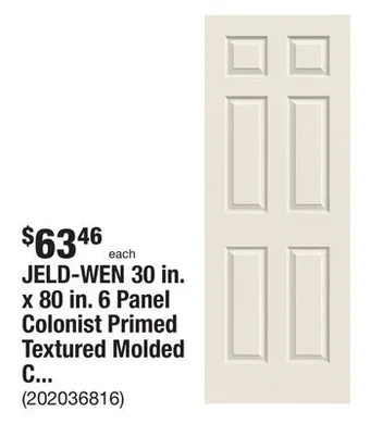 The Home Depot Jeld-wen 30 in. x 80 in. 6 panel colonist primed textured molded composite mdf interior door slab offer