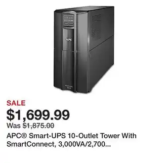 Office Depot Apc smart-ups 10-outlet tower with smartconnect, 3,000va/2,700 watts, smt3000c offer