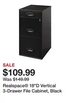 Office Depot Realspace 18d vertical 3-drawer file cabinet, black offer