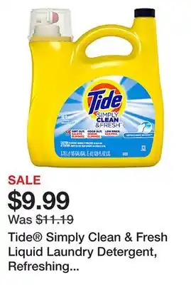 Office Depot Tide simply clean & fresh liquid laundry detergent, refreshing breeze, 128 oz offer