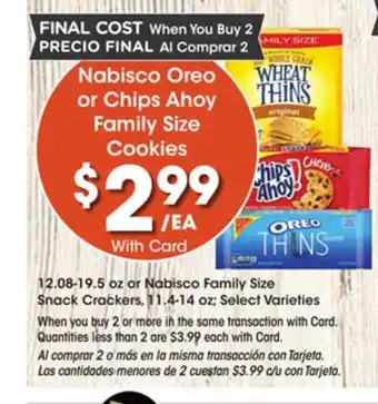 Ralphs Nabisco oreo or chips ahoy family size cookies offer
