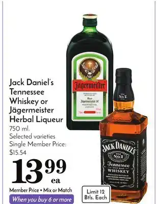 Pavilions Jack daniel's tennessee whiskey or jägermeister herbal liqueur offer