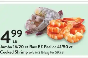 Fresh Thyme Jumbo 16/20 ct raw ez peel or 41/50 ct cooked shrimp offer