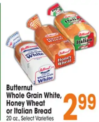 Jewel-Osco Butternut whole grain white, honey wheat or italian bread offer