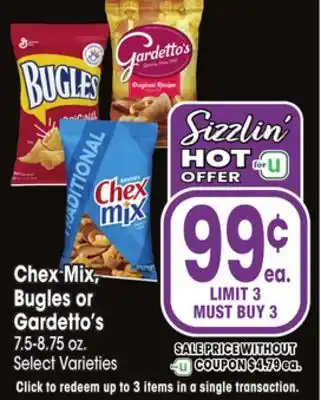 Jewel-Osco Chex mix, bugles or bugles or gardetto's offer