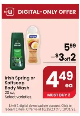 Jewel-Osco Irish spring or softsoap body wash offer