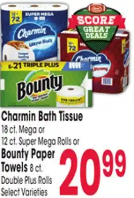 Jewel-Osco Charmin bath tissue 18 ct. mega or 12 ct. super mega rolls or bounty paper towels 8 ct. double plus rolls offer
