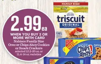 Mariano's Nabisco family size oreo or chips ahoy cookies or snack crackers offer