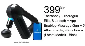 Best Buy Therabody - Theragun Elite Bluetooth + App Enabled Massage Gun + 5 Attachments, 40lbs Force (Latest Model) - Black offer
