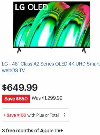 Best Buy LG - 48" Class A2 Series OLED 4K UHD Smart webOS TV offer
