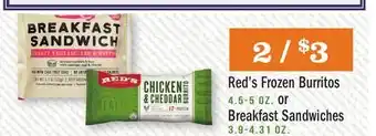 Heinen's Red's frozen burritos 4.5-5 oz. or breakfast sandwiches 3.9-4.31 oz offer