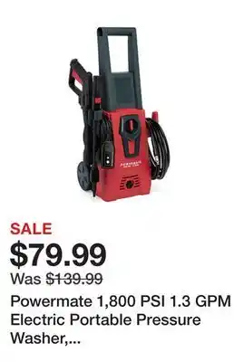 Tractor Supply Company Powermate 1,800 psi 1.3 gpm electric portable pressure washer, 50-state offer