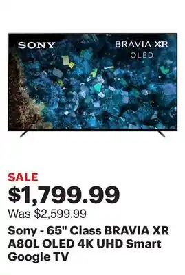 Best Buy Sony - 65 class bravia xr a80l oled 4k uhd smart google tv offer