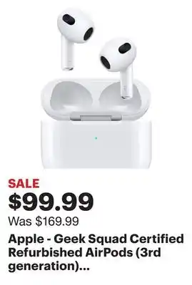 Best Buy Apple - geek squad certified refurbished airpods (3rd generation) with lightning charging case - white offer
