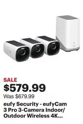 Best Buy Eufy security - eufycam 3 pro 3-camera indoor/outdoor wireless 4k security system - white offer