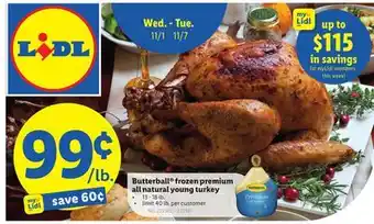 Lidl Butterball frozen premium all natural young turkey offer