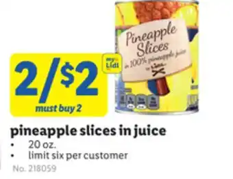 Lidl Pineapple slices in juice offer
