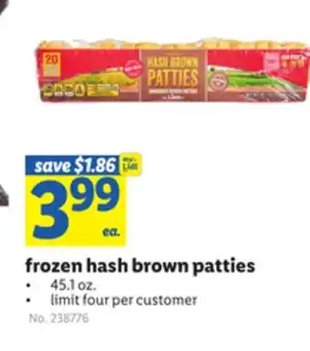 Lidl Frozen hash brown patties offer