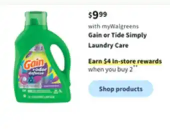 Walgreens Gain or tide simply laundry care offer