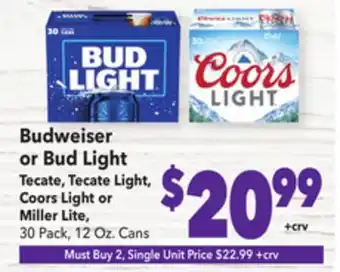 Vallarta Supermarkets Budweiser or bud light tecate, tecate light, coors light or miller lite offer