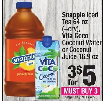 Super King Markets Snapple iced tea 64 oz (), vita coco coconut water or coconut juice 16.9 oz offer