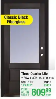 Menards Mastercraft 36w x 80h classic black fiberglass three quarter lite composite frame exterior door system - right inswing offer