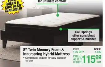 Menards Neeva 8 twin hybrid mattress in a box offer