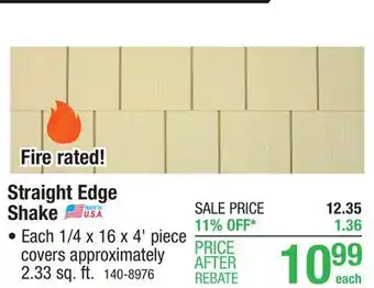 Menards Allura 1/4 x 16 x 48 fiber cement straight edge shake siding offer