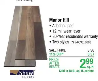 Menards Shaw manor hill barnwood oak 7 x 48 floating luxury vinyl plank flooring (18.91 sq.ft/ctn) offer