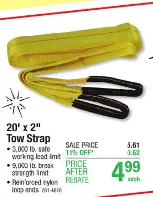 Menards Performax 20' x 2 yellow tow strap with loop ends offer