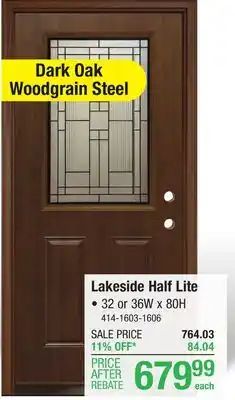 Menards Mastercraft lakeside 32w x 80h dark oak woodgrain steel half lite composite frame exterior door system - right inswing offer