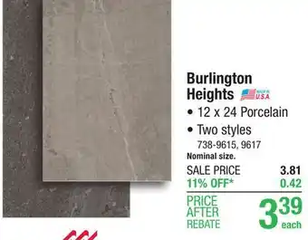 Menards Mohawk burlington heights shadow 12 x 24 porcelain floor tile offer